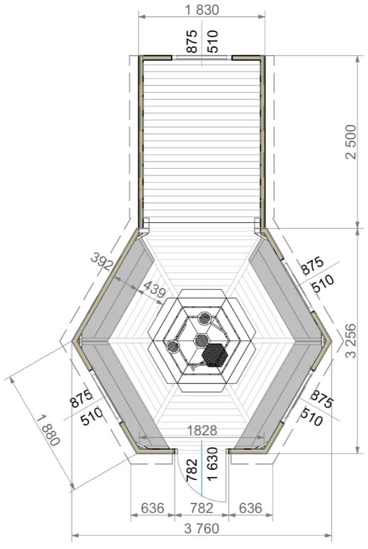 Kota grill 9,2 m² avec extension 4,3 m² plan